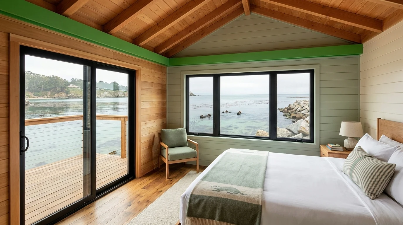 The Otter Cove room at Bayside Landing & Suites, overlooking Morro Bay's protected eelgrass beds where sea otters raft